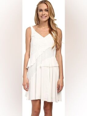 French Connection Ivory Eyelet & Lace Sleeveless Mini Dress
